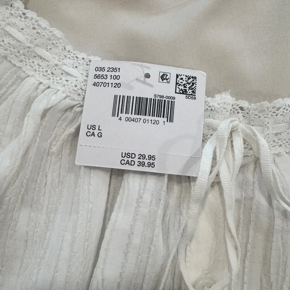 American Eagle Outfitters White Smocked Tie Front Tank Top - Picture 2 of 4